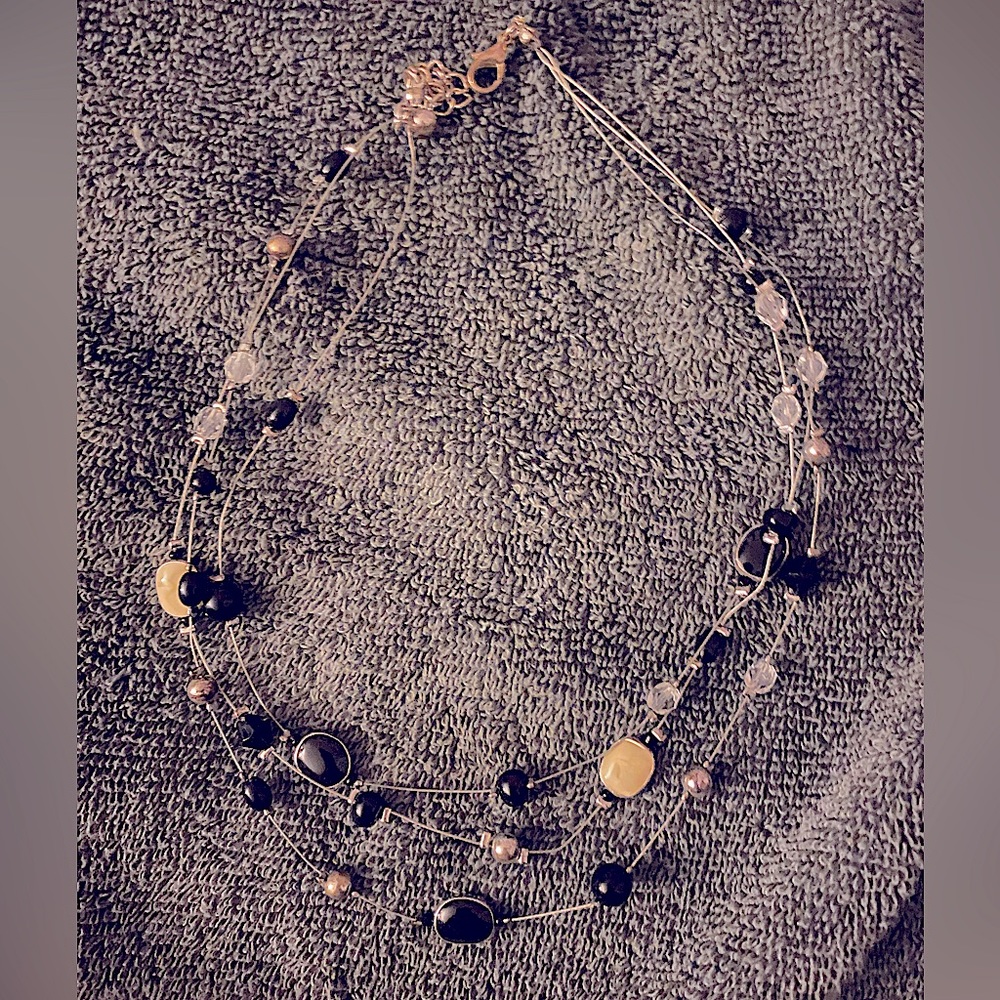 Express Black, Cream & Clear bead floating necklace